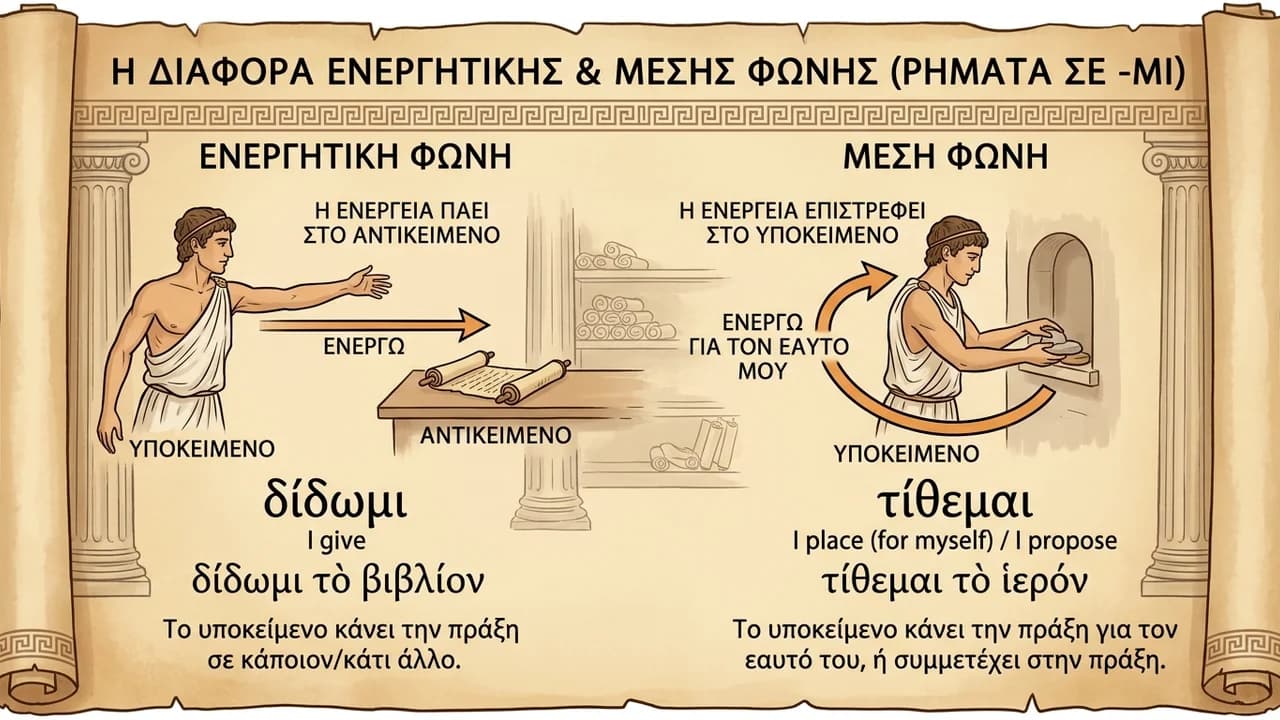 Διαφορά Ενεργητικής και Μέσης Φωνής σε Ρήματα σε -μι