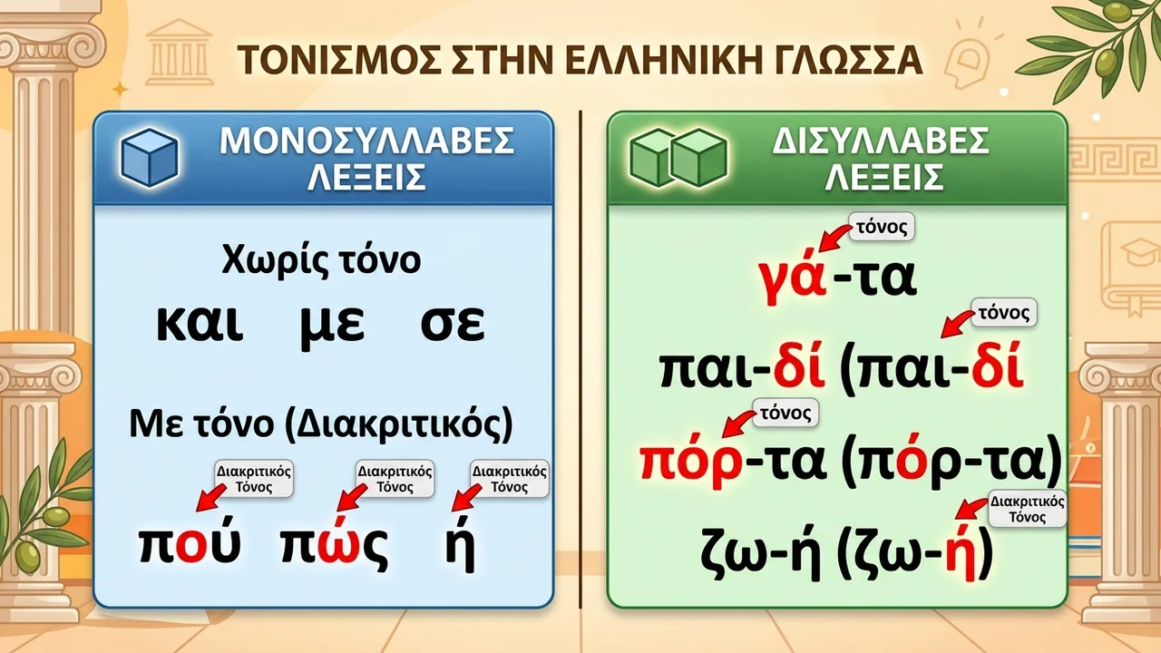 Διαφορά τονισμού: Μονοσύλλαβες vs Δισύλλαβες λέξεις