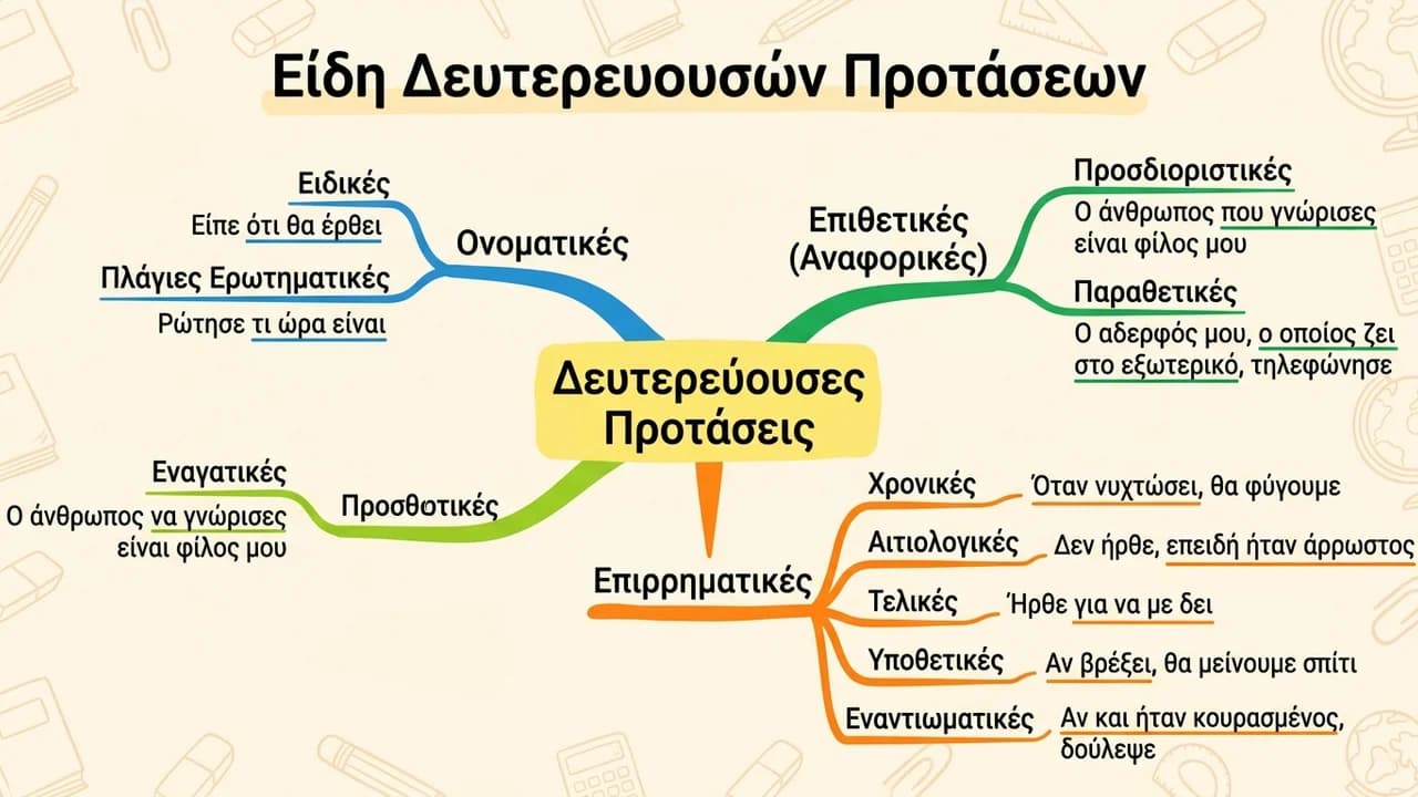 Είδη Δευτερευουσών Προτάσεων στα Νέα Ελληνικά