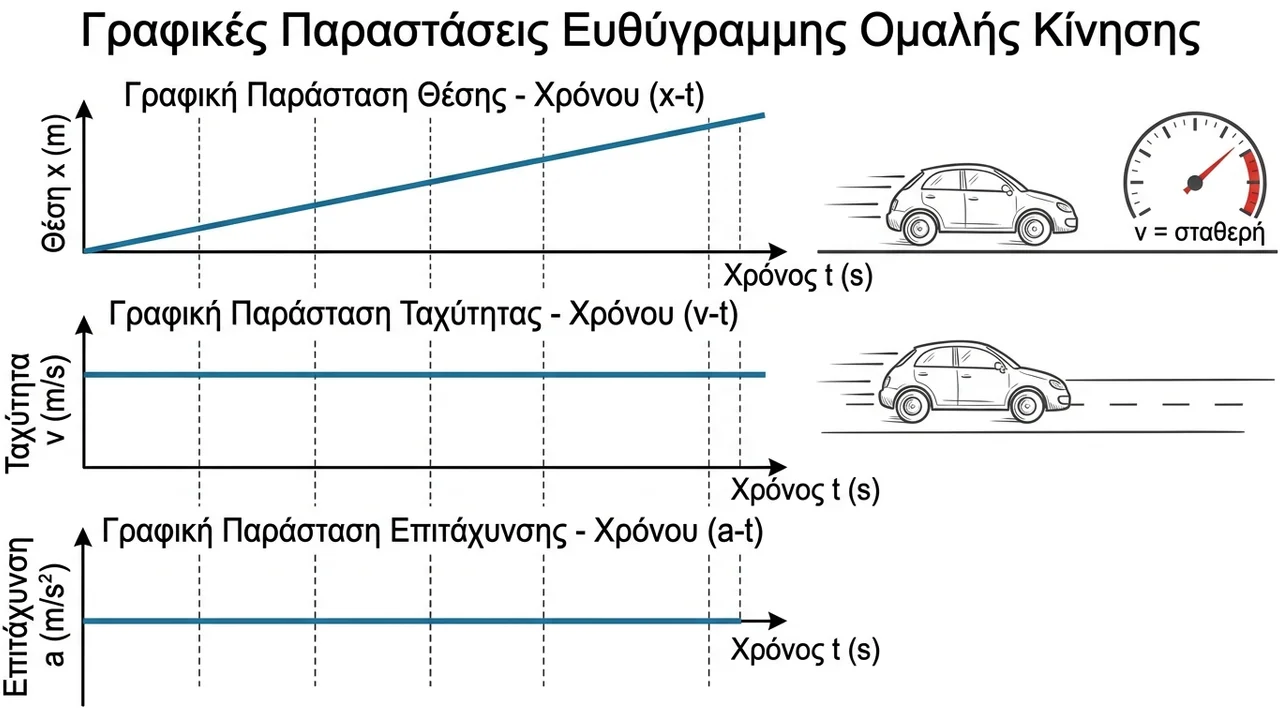 Ευθύγραμμη Ομαλή Κίνηση: Ορισμός & Γραφικές Παραστάσεις