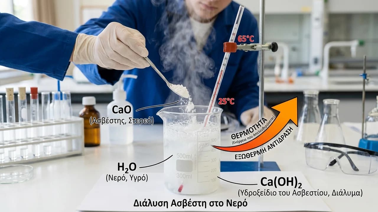 Η εξώθερμη αντίδραση του ασβέστη με το νερό: Εξήγηση φαινομένου