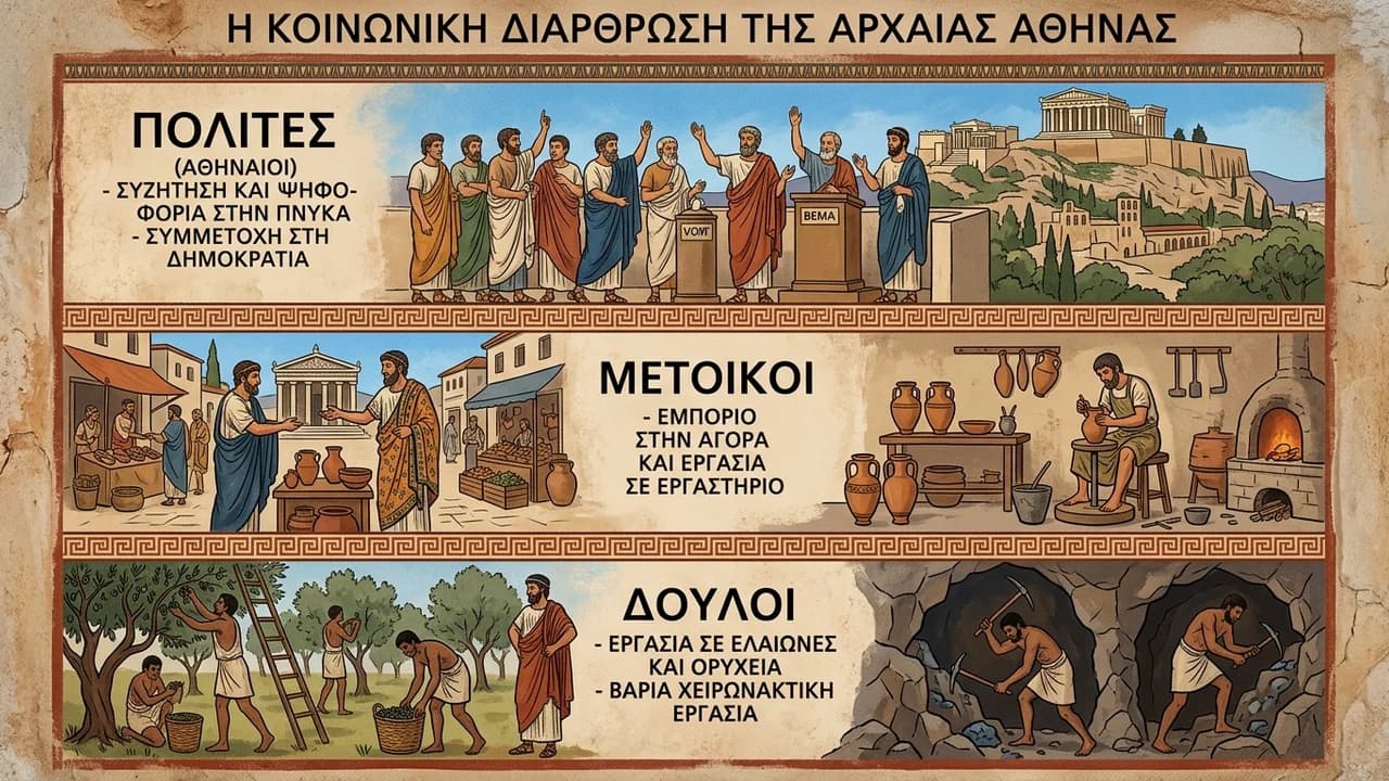 Η Κοινωνική Δομή της Αρχαίας Αθήνας: Πολίτες, Μέτοικοι, Δούλοι