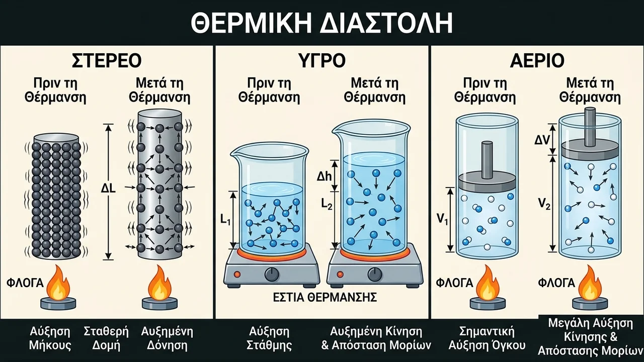 Θερμική Διαστολή: Στερεά, Υγρά, Αέρια - Πώς Συμβαίνει;