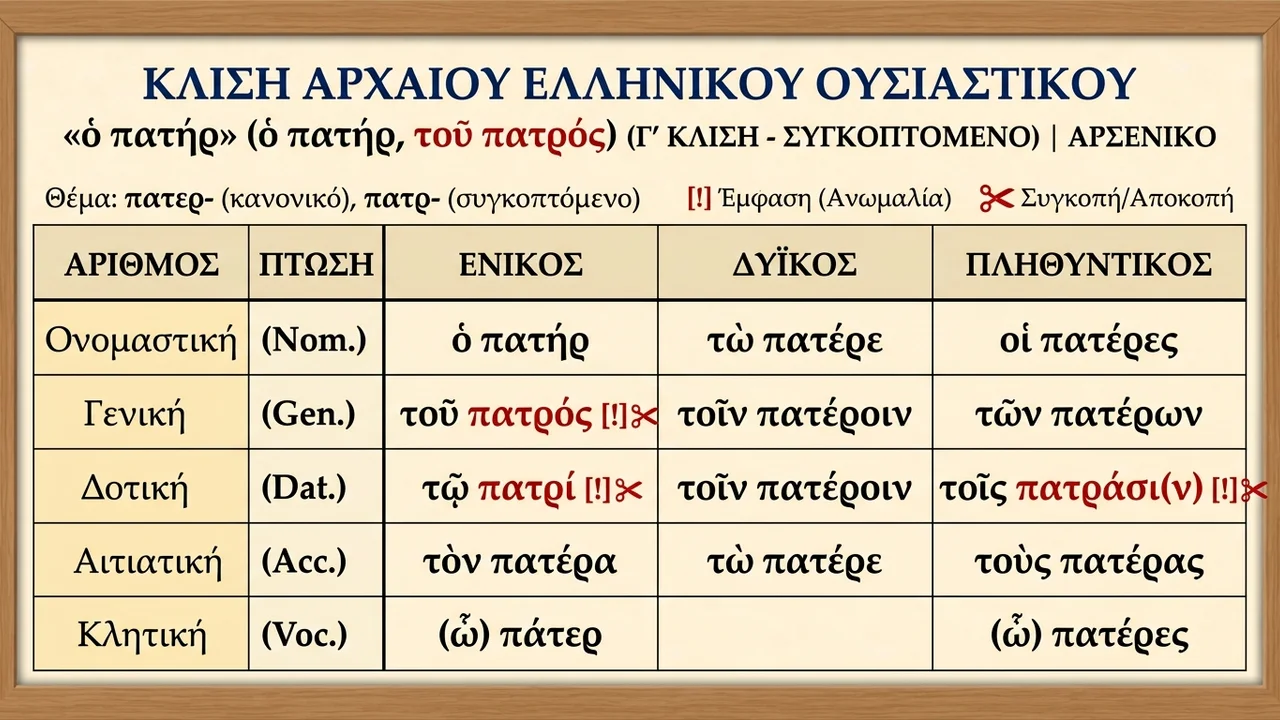 Κλίση Ανώμαλων Ουσιαστικών Γ' Κλίσης: Ο Πατήρ