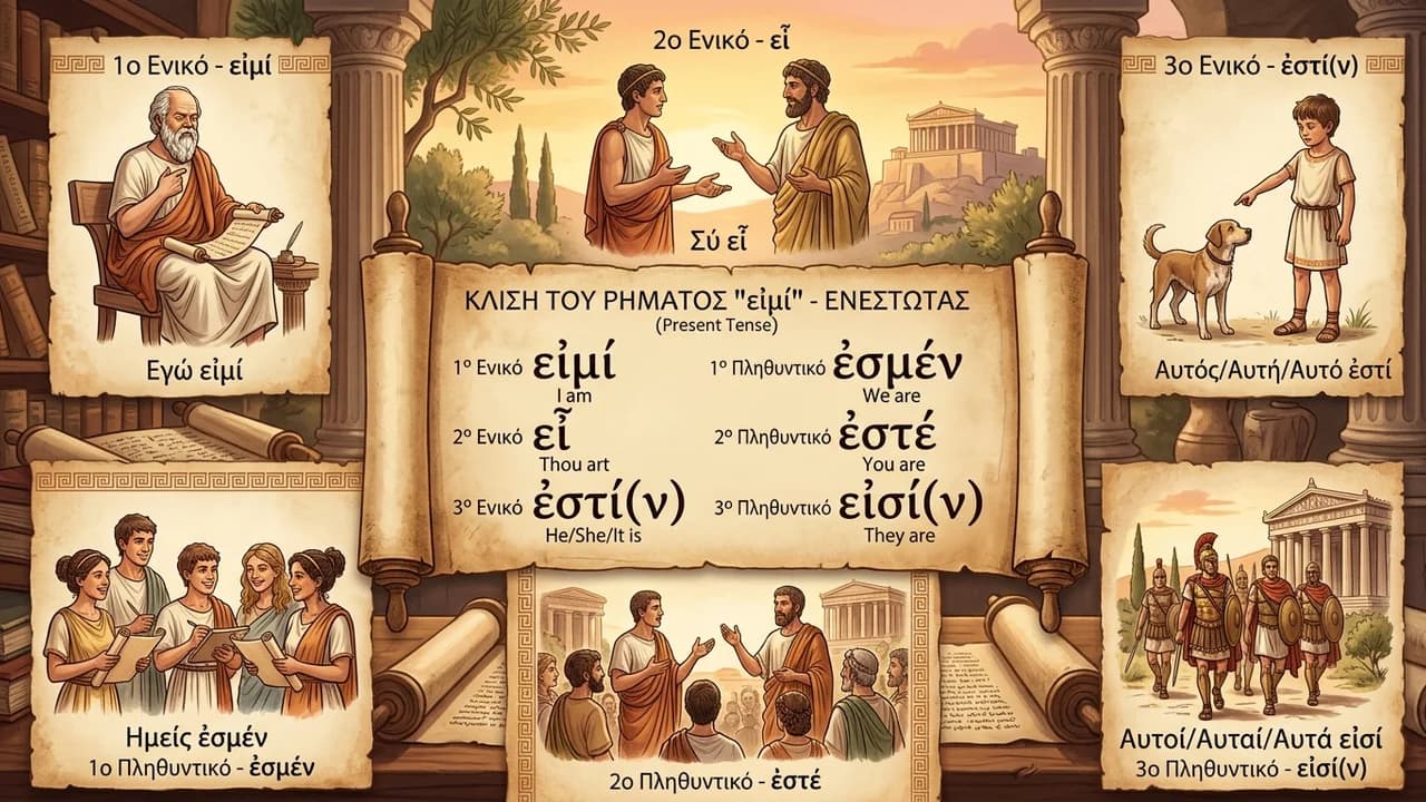 Κλίση του ρήματος «εἰμί» στον Ενεστώτα: Οδηγός για μαθητές