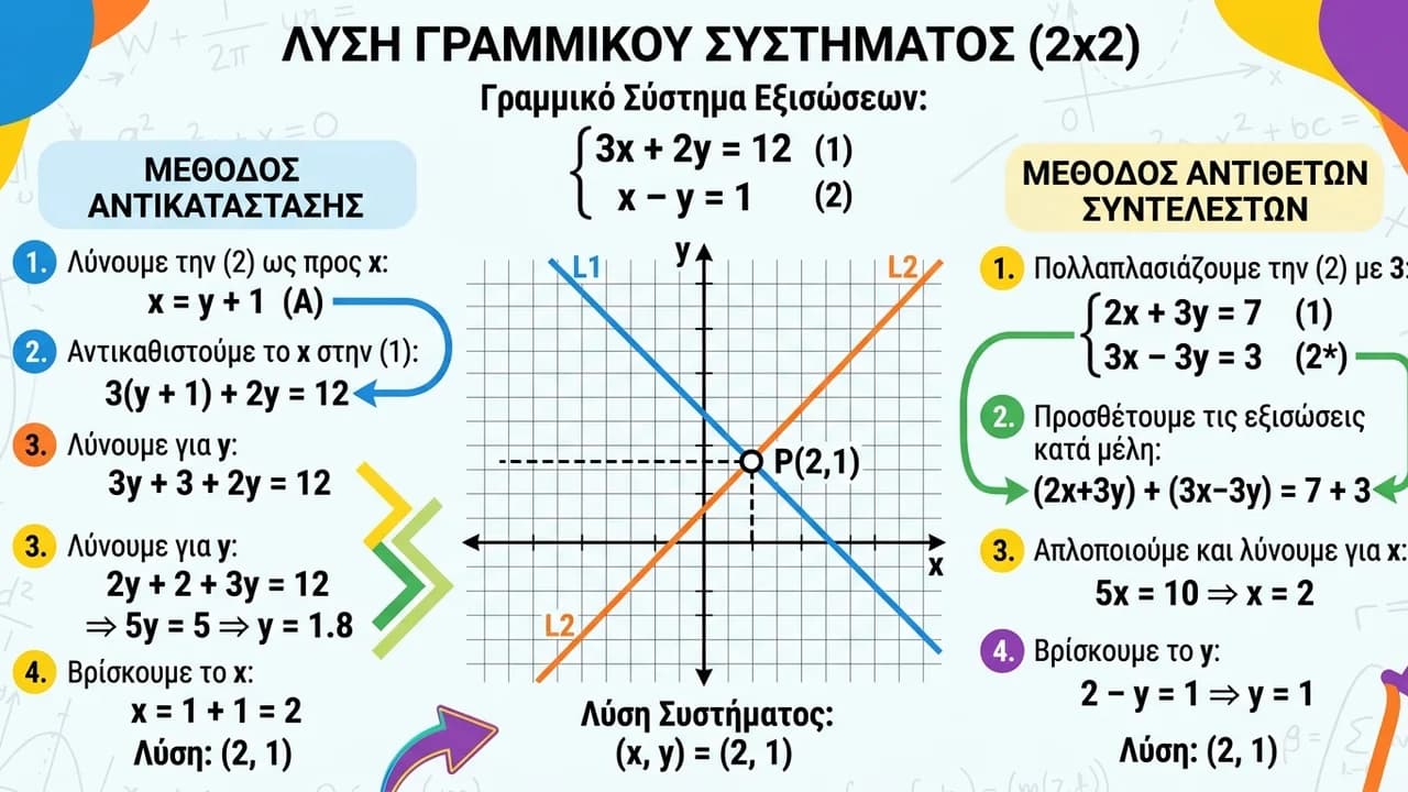 Λύση Γραμμικών Συστημάτων 2 Εξισώσεων με 2 Αγνώστους