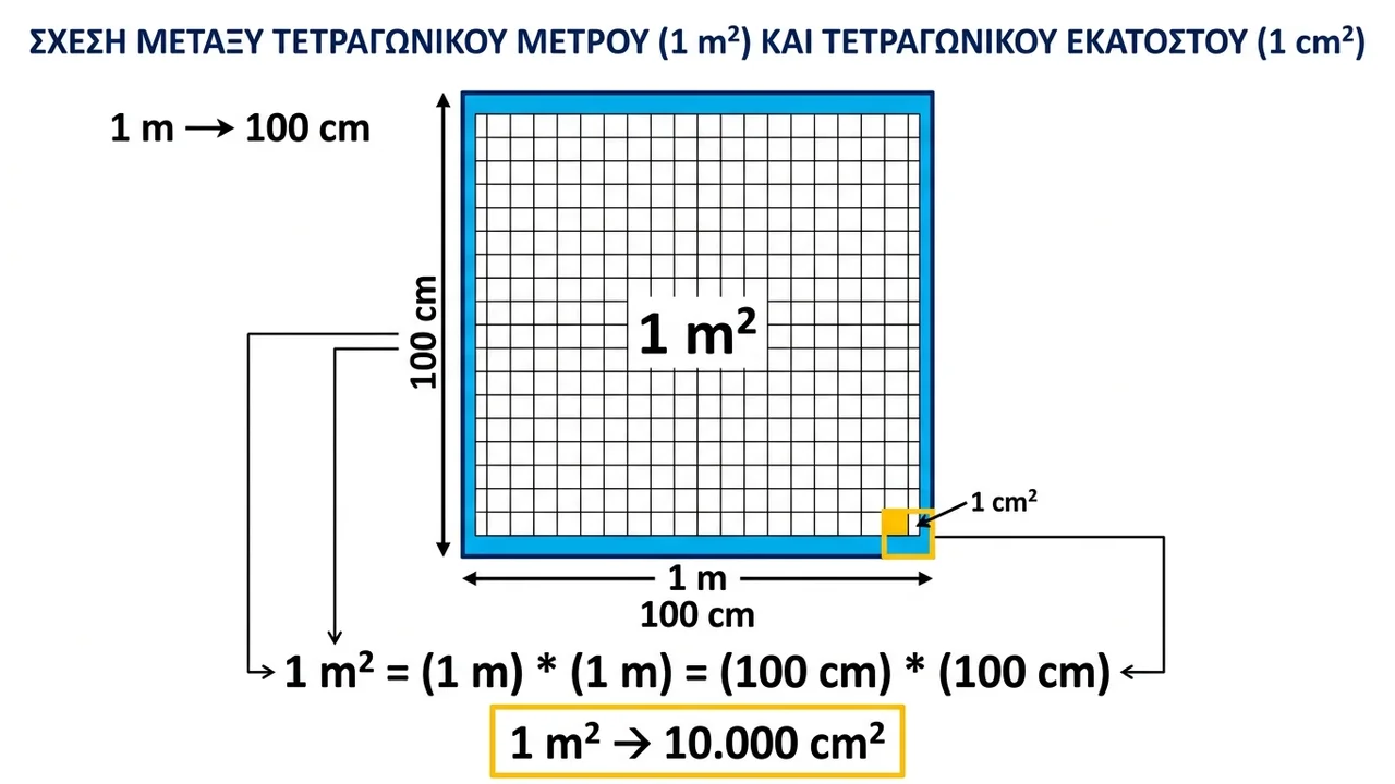 Μετατροπή Μονάδων Εμβαδού: Τετραγωνικά Μέτρα σε Εκατοστά