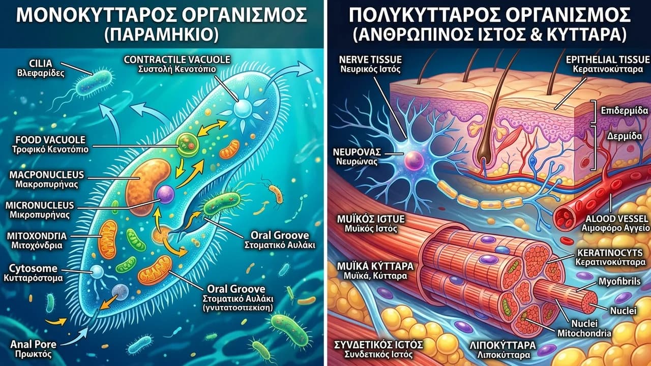 Μονοκύτταροι vs Πολυκύτταροι Οργανισμοί: Η Βασική Διαφορά