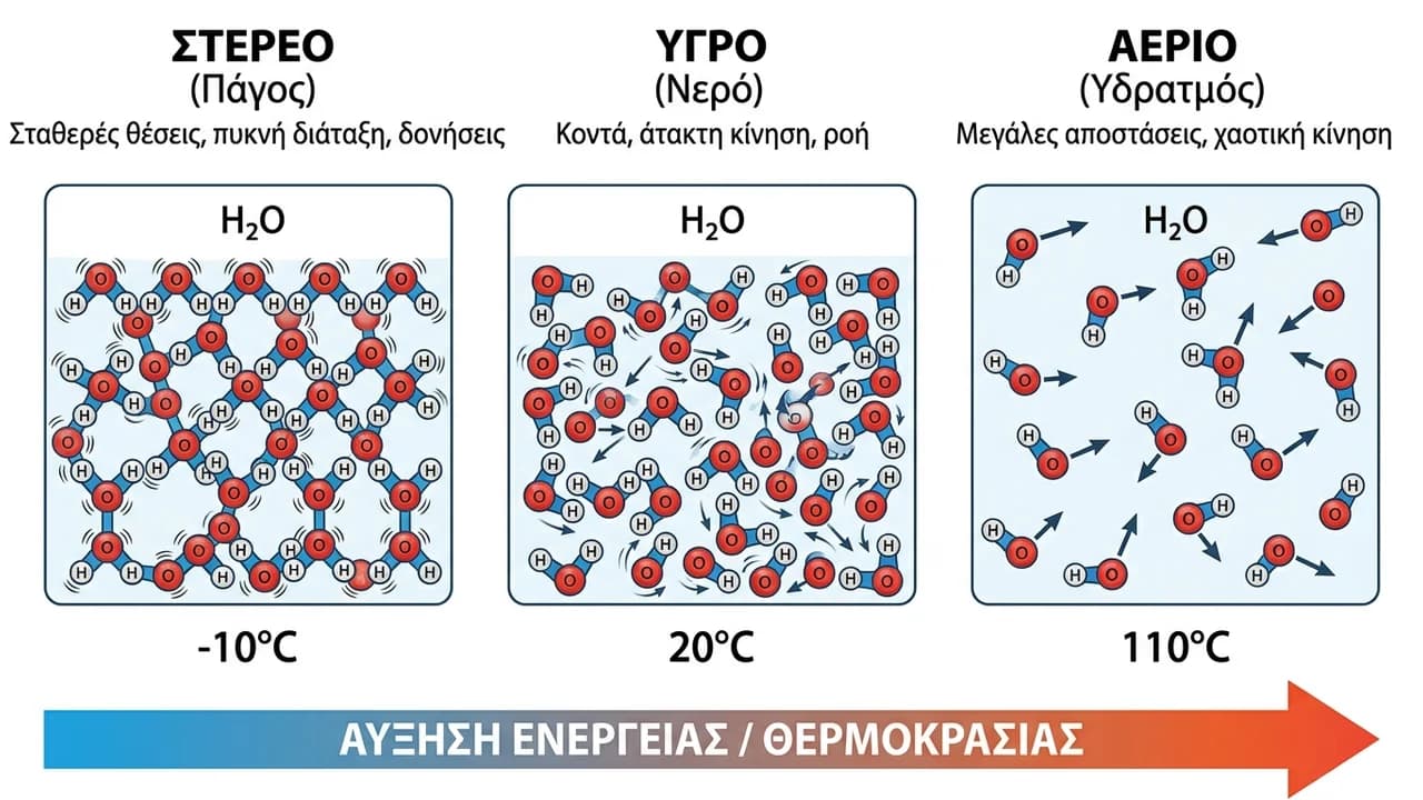 Οι Τρεις Καταστάσεις της Ύλης: Στερεά, Υγρή, Αέρια