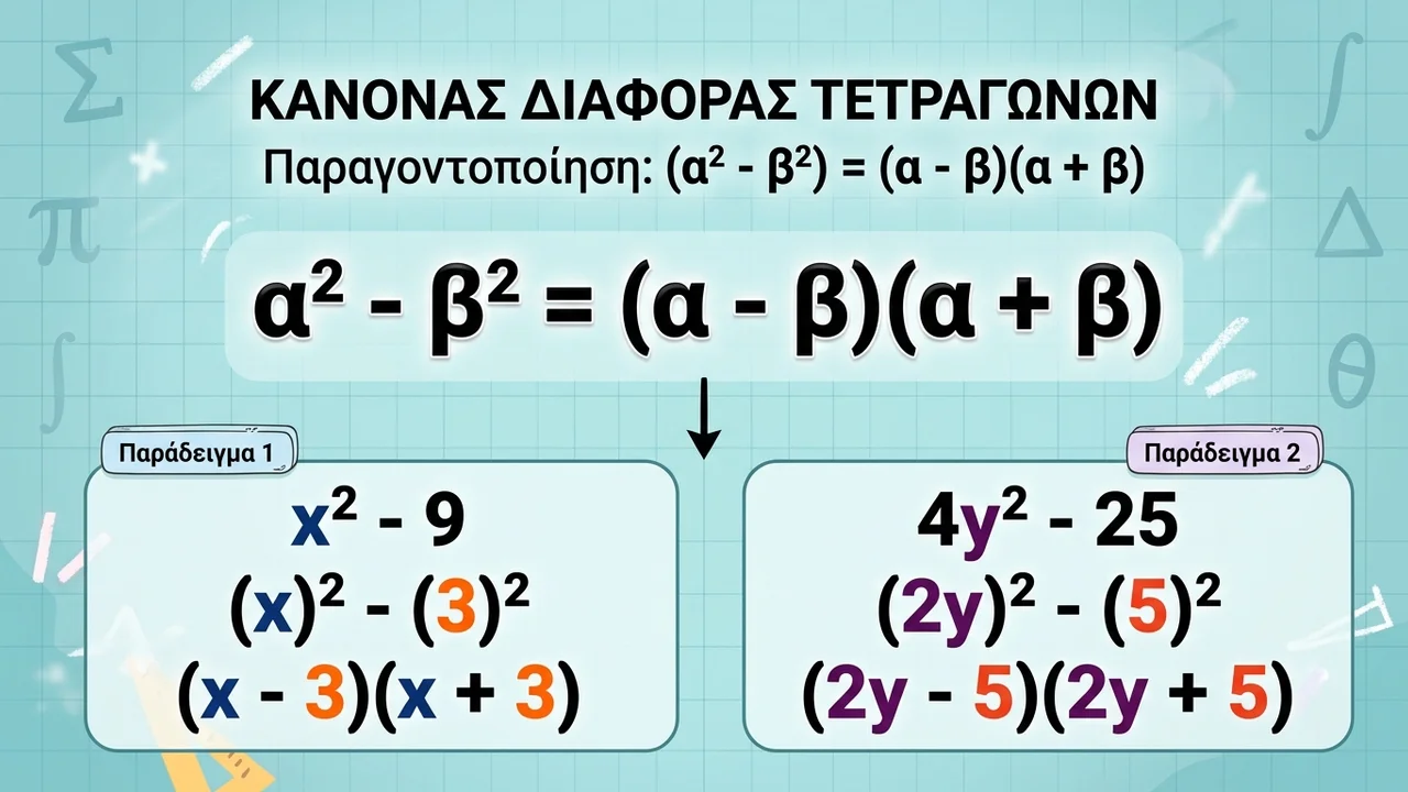 Ο Κανόνας της Διαφοράς Τετραγώνων στην Παραγοντοποίηση