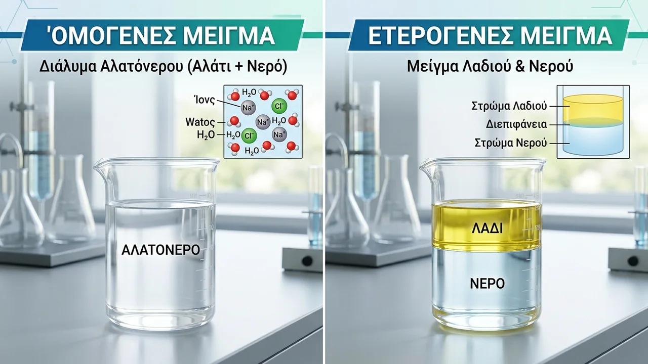 Ποια είναι η Διαφορά Μεταξύ Ομογενών και Ετερογενών Μειγμάτων;