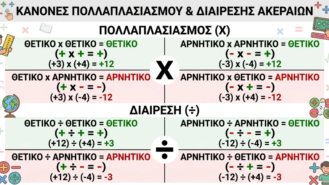 Πολλαπλασιασμός και Διαίρεση Αρνητικών Αριθμών