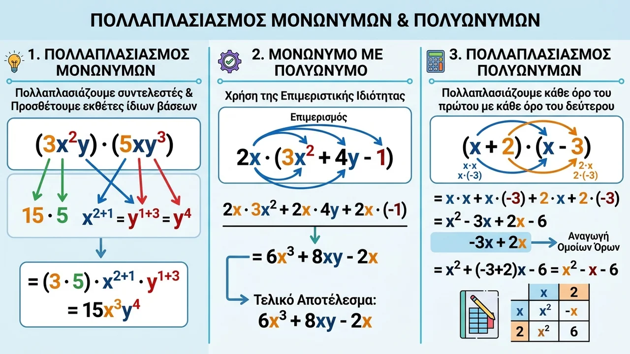 Πολλαπλασιασμός Μονωνύμων και Πολυωνύμων: Οδηγός για Μαθητές