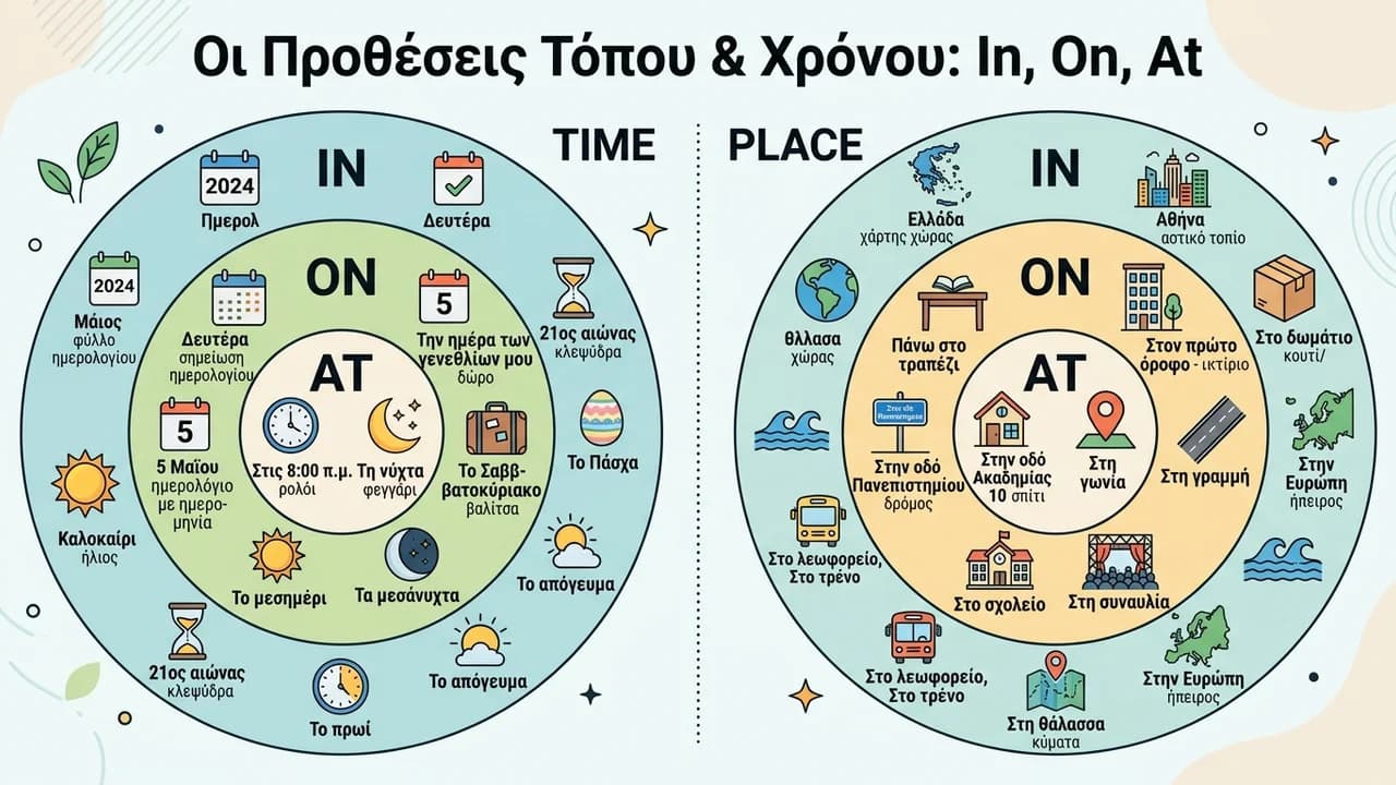 Προθέσεις Τόπου & Χρόνου: In, On, At στα Αγγλικά
