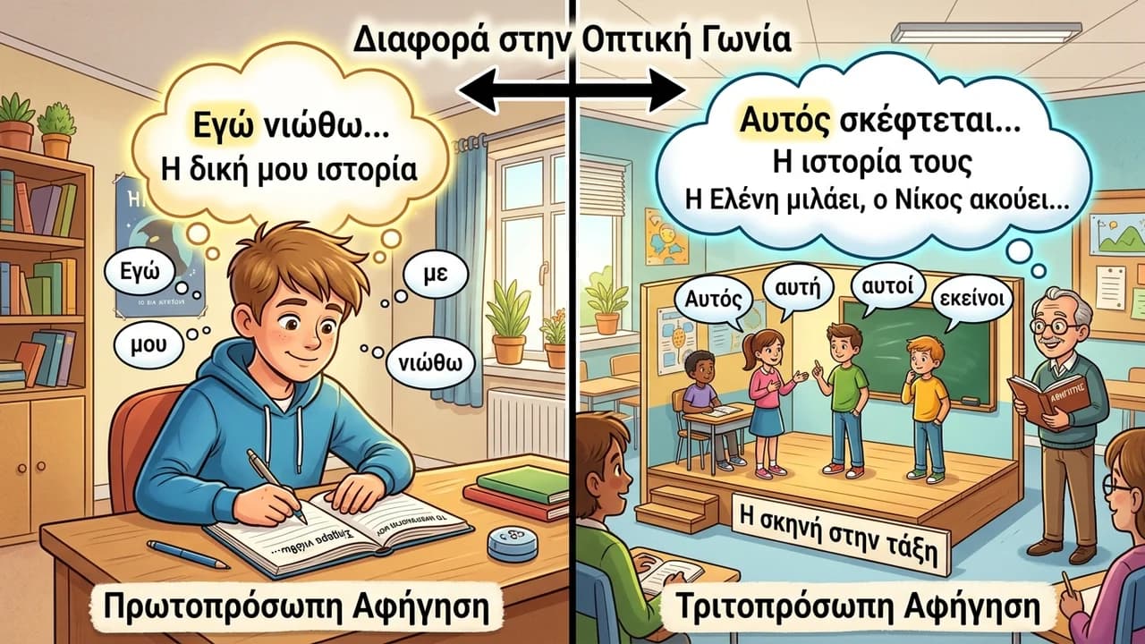 Πρωτοπρόσωπη vs Τριτοπρόσωπη Αφήγηση: Η Βασική Διαφορά