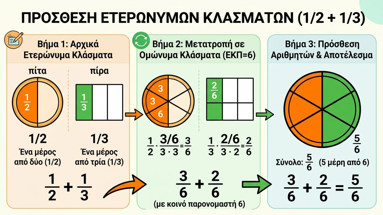 Πρόσθεση & Αφαίρεση Ετερώνυμων Κλασμάτων: Οδηγός