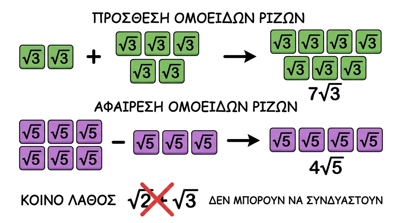 Πρόσθεση και Αφαίρεση Ομοειδών Ριζών: Οδηγός