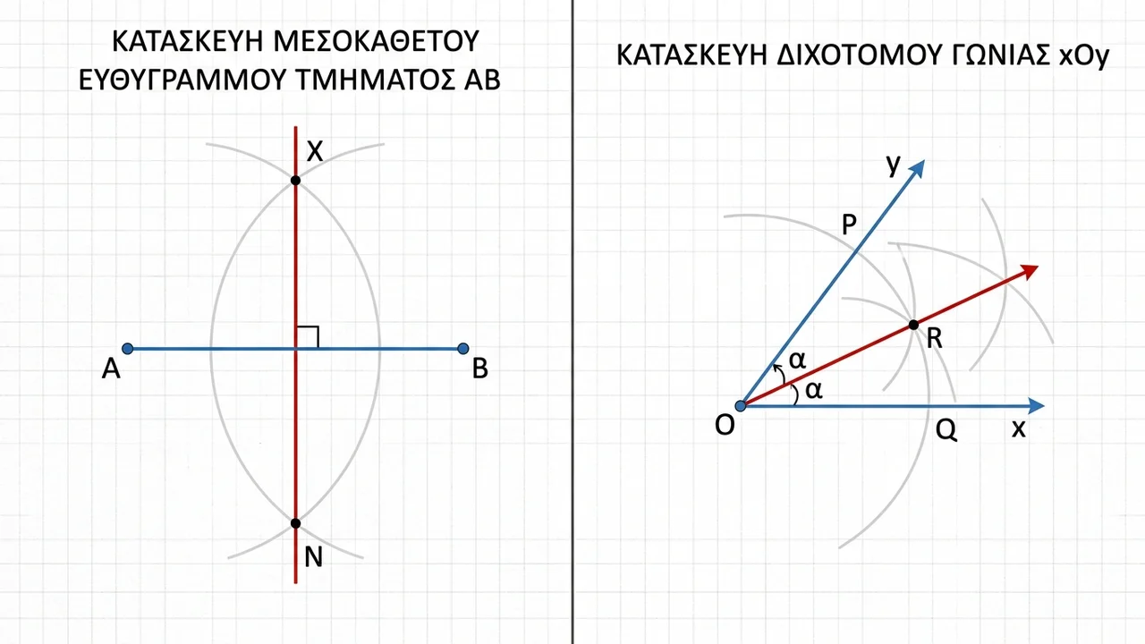 Πώς Κατασκευάζουμε Μεσοκάθετο και Διχοτόμο Γωνίας;