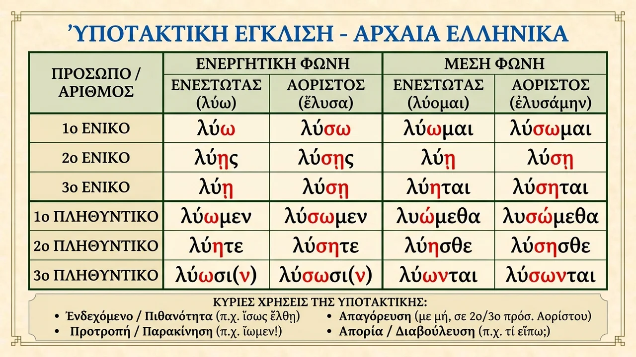 Πώς κλίνεται η Υποτακτική στα Αρχαία Ελληνικά;