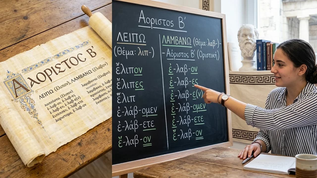 Πώς κλίνεται ο Αόριστος Β' στην Αρχαία Ελληνική Γλώσσα;