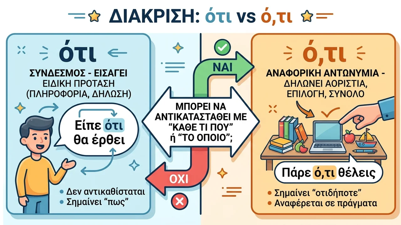 Πώς ξεχωρίζουμε το τελικό από το ειδικό «ότι» και «ό,τι»;