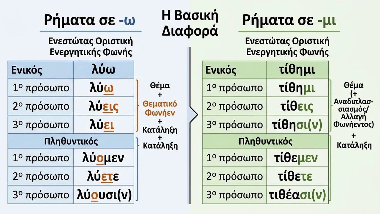 Ρήματα σε -ω και -μι: Η βασική τους διαφορά στα Αρχαία
