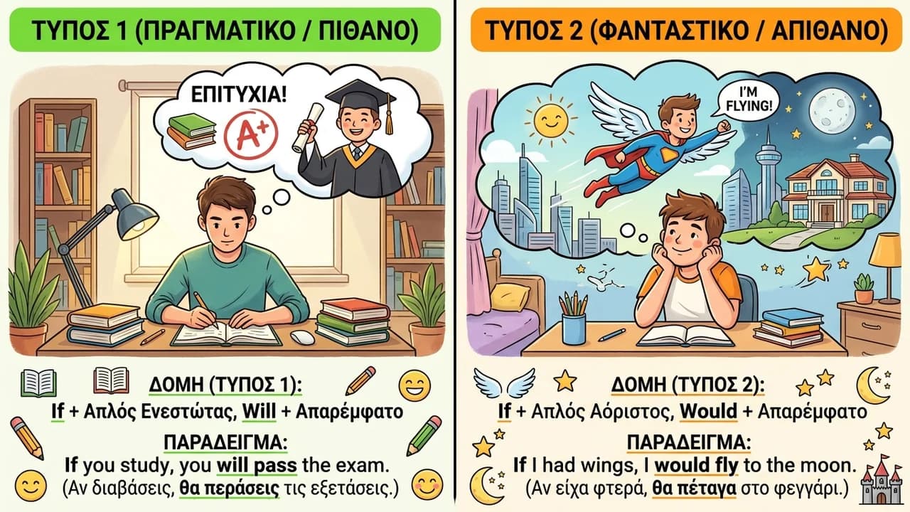 Σχηματισμός Conditional Sentences Τύπου 1 & 2