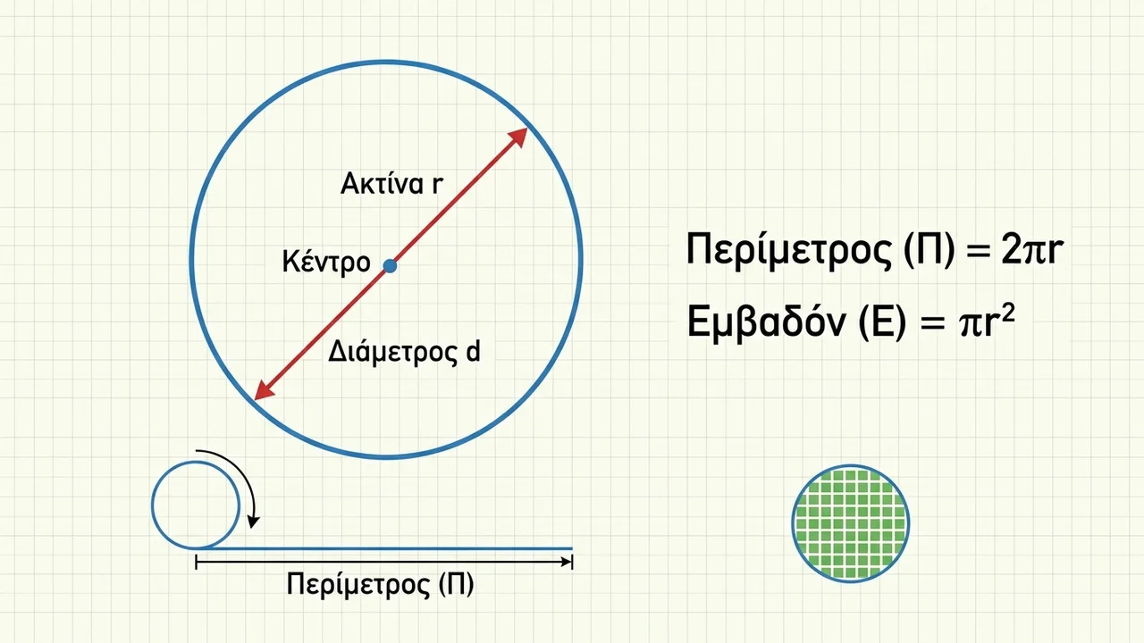 Υπολογισμός Εμβαδού και Περιμέτρου Κύκλου