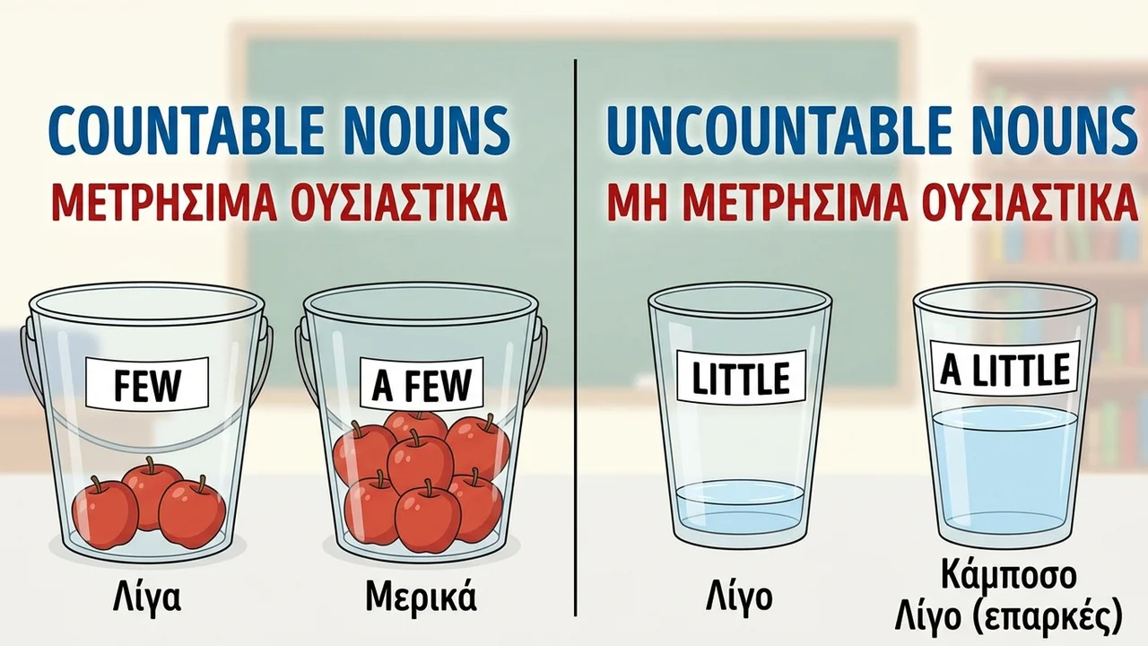 Few, a few, little, a little: Η διαφορά και η χρήση τους