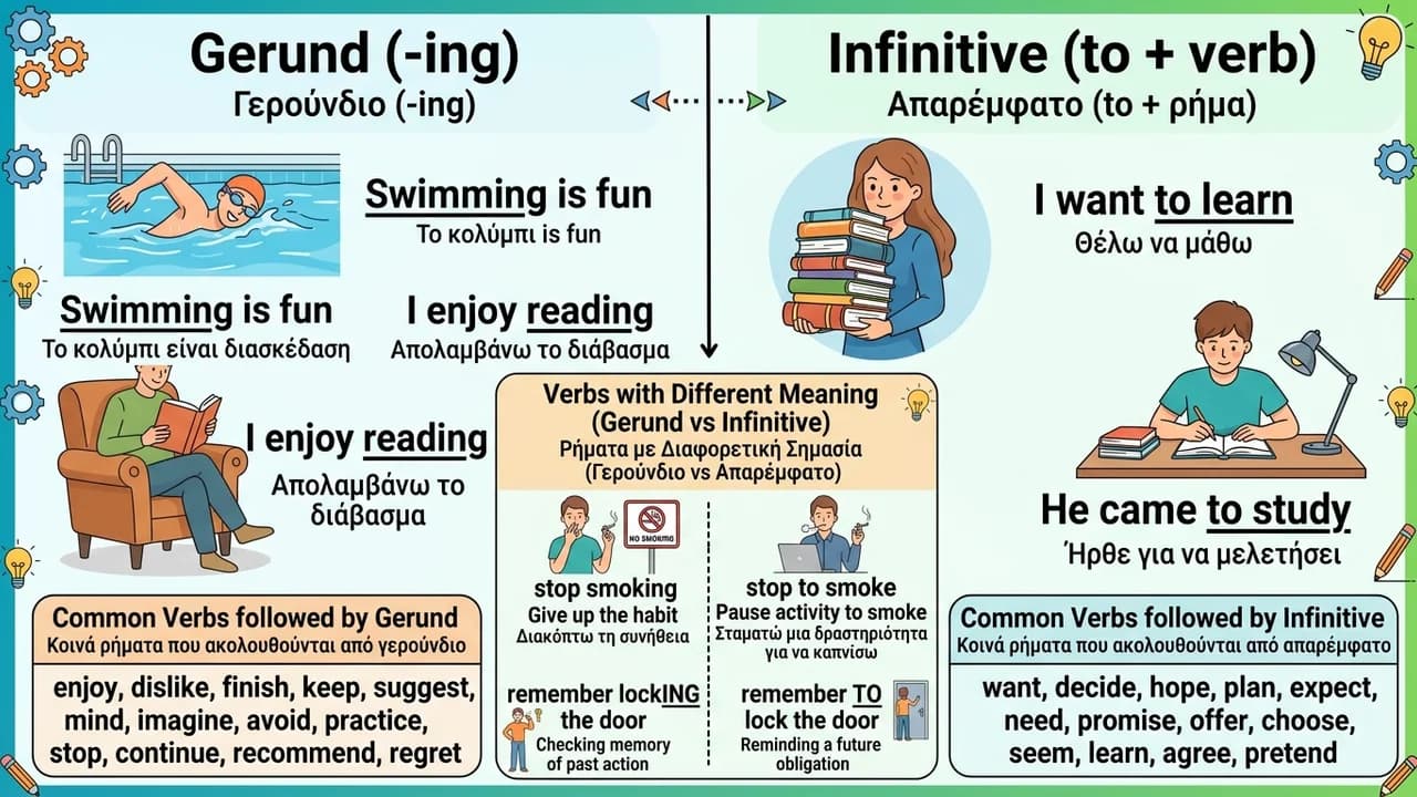 Gerund (-ing) vs Infinitive (to + verb): Η Βασική Διαφορά